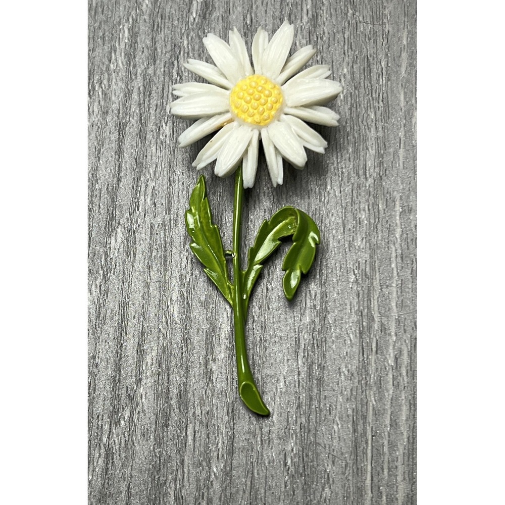 Vintage Style‎ Daisy Flower Brooch Pin White Yellow Green Enamel Fashion Jewelry